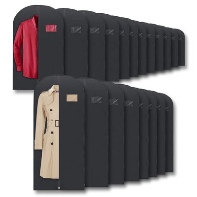 Plixio Garment Bags Suit Bag for Travel and Clothing Storage of Dresses, Dress Shirts, Coats Includes Zipper and Transparent Window (Black - Mixed Sizes: 20 Pack)