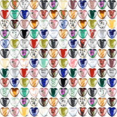 Nuenen 150 Pcs Heart Shaped Stone Bulk Worry Stones Mother's Day Gift Assorted Heart Gemstone 0.8'' Love Healing Crystal Chakra Pocket Witch Crystal Wedding Decor Witchcraft Reiki Balancing(Cute)