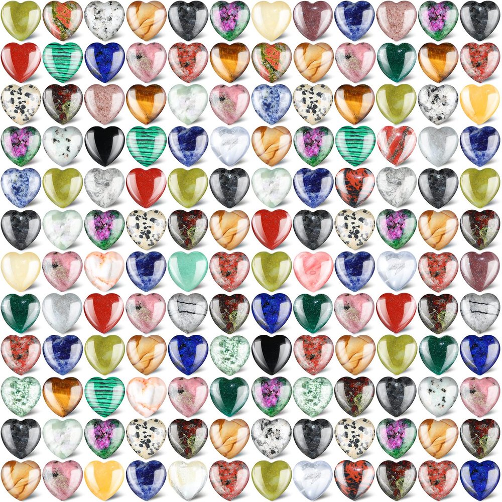 Nuenen 150 Pcs Heart Shaped Stone Bulk Worry Stones Mother's Day Gift Assorted Heart Gemstone 0.8'' Love Healing Crystal Chakra Pocket Witch Crystal Wedding Decor Witchcraft Reiki Balancing(Cute)
