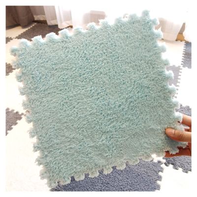 30 Pcs Interlocking Foam Mats,Plush Puzzle Floor Mat,Interlocking Floor Carpet Tiles with Border,Shaggy Area Rug for Bedroom,12X12 Inch,Blue