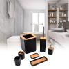 7Pcs Bathroom Accessories Set , ABS bamboos Material soaps Box Toothbrush Holder Toilet Brush Trash Bin Hand Washing Bottle Mouthwashing Cup Kit for Home Hotel(Black) , 7Pcs Bathroom Accessories Set view 2