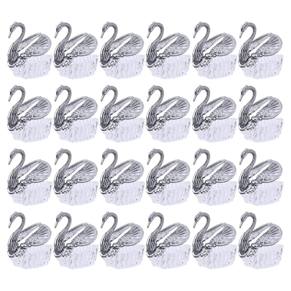 24Pcs Wedding Candy Boxes Swan Shaped Candy Containers Packing Boxes Ornament Fillable Pouch Party Favors for Wedding Bridal Shower Party Supplies Silver