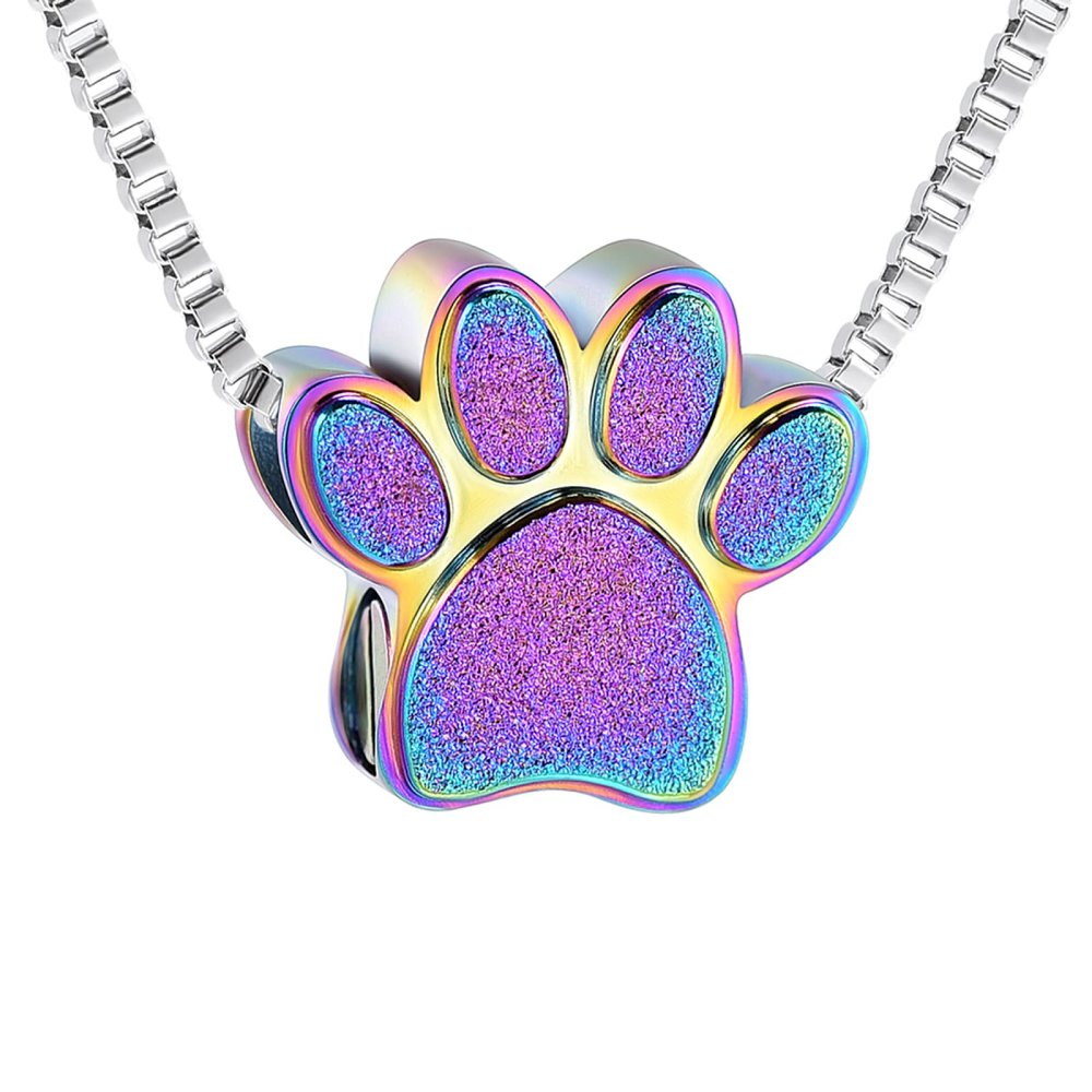 SHEIL Pet Paw Cremation Jewelry for Ashes Pendant Locket Stainless Steel Keepsake Memorial Urn Necklace Holder Ashes for Dog Cat