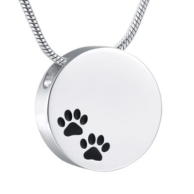 SHEIL Round Memorial Cremation Pendant with Paw Print Dog Funeral Casket Necklace for Pet Keepsake Jewelry