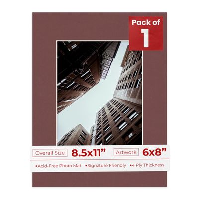 Poster Palooza 8.5x11 Mat Bevel Cut for 6x8 Photos - Acid Free Maroon Red Precut Matboard - For Pictures, Photos, Framing - 4-ply Thickness