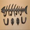 Hungry Fish Cast Iron Fishbone Key Hook Rack Set Rustic Brown, Pack of 5 view 1