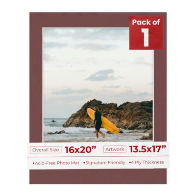 Poster Palooza 16x20 Mat Bevel Cut for 13.5x17 Photos - Acid Free Maroon Red Precut Matboard - For Pictures, Photos, Framing - 4-ply Thickness