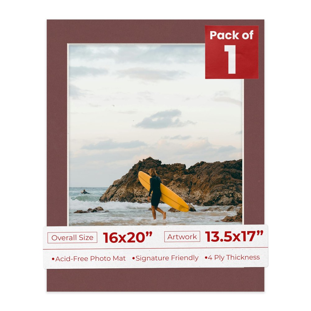 Poster Palooza 16x20 Mat Bevel Cut for 13.5x17 Photos - Acid Free Maroon Red Precut Matboard - For Pictures, Photos, Framing - 4-ply Thickness