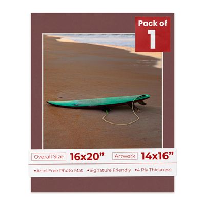 Poster Palooza 16x20 Mat Bevel Cut for 14x16 Photos - Acid Free Maroon Red Precut Matboard - For Pictures, Photos, Framing - 4-ply Thickness