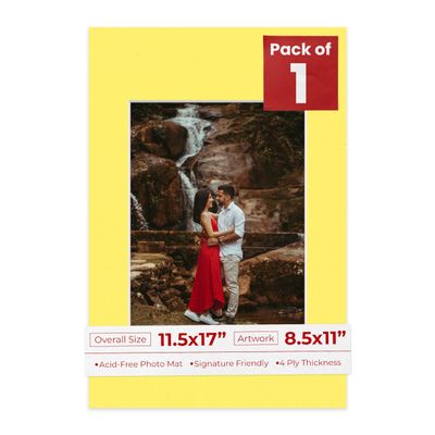 Poster Palooza 11.5x17 Mat Bevel Cut for 8.5x11 Photos - Acid Free Yellow Precut Matboard - For Pictures, Photos, Framing - 4-ply Thickness