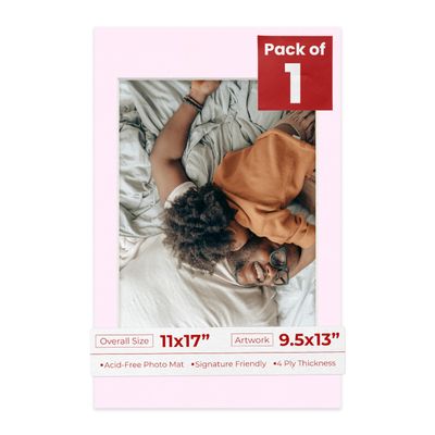 Poster Palooza 11x17 Mat Bevel Cut for 9.5x13 Photos - Acid Free Soft Pink Precut Matboard - For Pictures, Photos, Framing - 4-ply Thickness