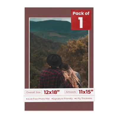 Poster Palooza 12x18 Mat Bevel Cut for 11x15 Photos - Acid Free Maroon Red Precut Matboard - For Pictures, Photos, Framing - 4-ply Thickness