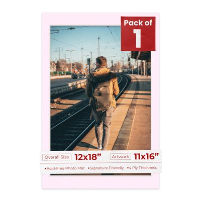 Poster Palooza 12x18 Mat Bevel Cut for 11x16 Photos - Acid Free Soft Pink Precut Matboard - For Pictures, Photos, Framing - 4-ply Thickness