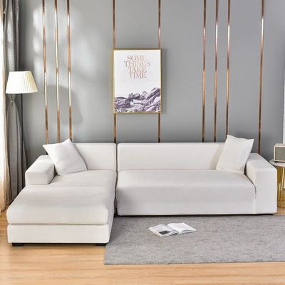 Velvet Sofa Slipover for L/U Shape Sofa Cover, Stretch 1 2 3 4 Seat Sectional Couch Cover Soft Non Slip Furniture Protector for Kids Pets Dogs (White,L Shape(3seat+4seat))