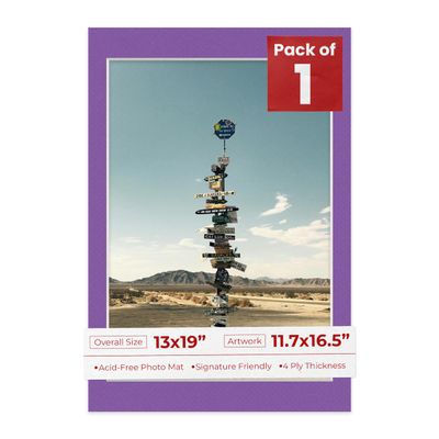 Poster Palooza 13x19 Mat Bevel Cut for 11.7x16.5 Photos - Acid Free Purple Precut Matboard - For Pictures, Photos, Framing - 4-ply Thickness