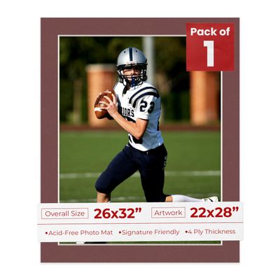 Poster Palooza 26x32 Mat Bevel Cut for 22x28 Photos - Acid Free Maroon Red Precut Matboard - For Pictures, Photos, Framing - 4-ply Thickness
