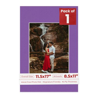 Poster Palooza 11.5x17 Mat Bevel Cut for 8.5x11 Photos - Acid Free Purple Precut Matboard - For Pictures, Photos, Framing - 4-ply Thickness