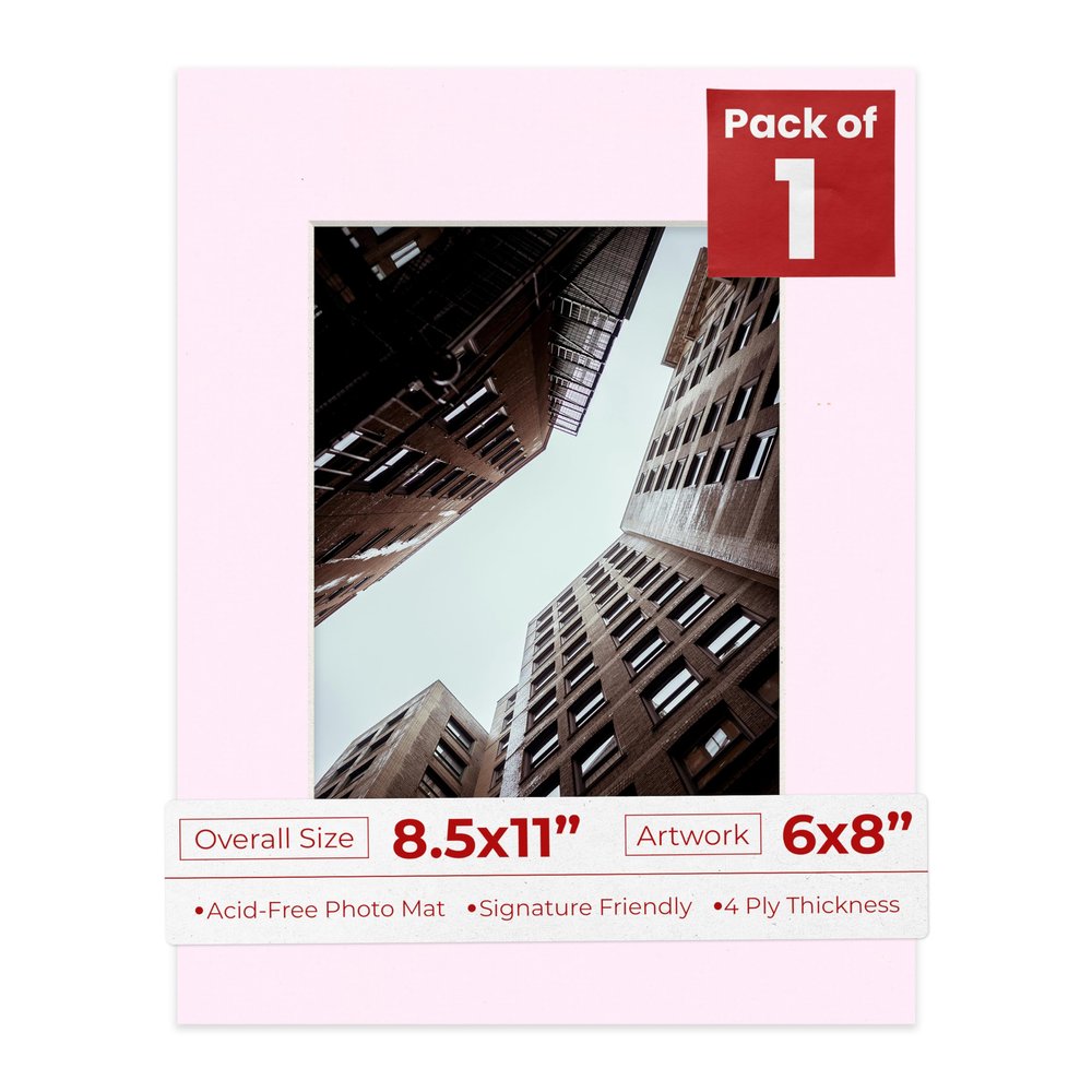 Poster Palooza 8.5x11 Mat Bevel Cut for 6x8 Photos - Acid Free Soft Pink Precut Matboard - For Pictures, Photos, Framing - 4-ply Thickness