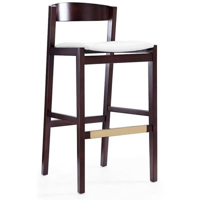 Eden Home 30.5" Contemporary Faux Leather Barstool in Ivory/Gold/Rich Walnut