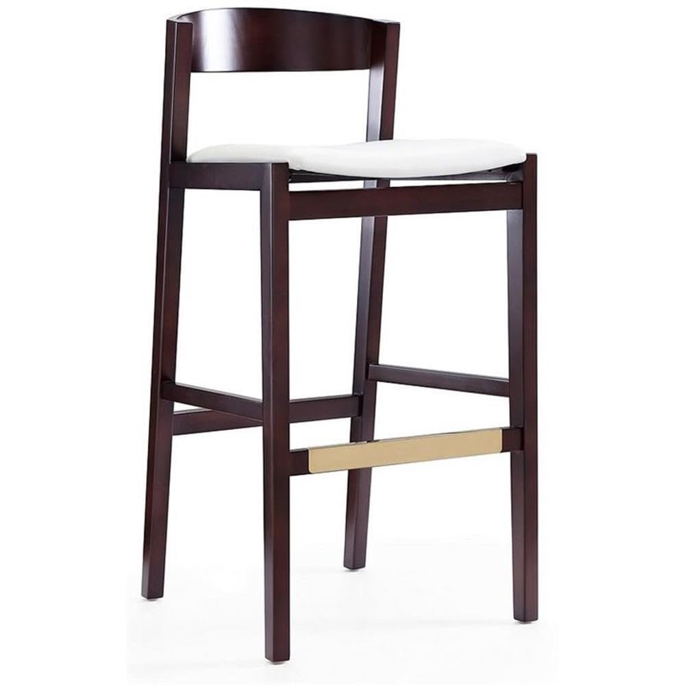 Eden Home 30.5" Contemporary Faux Leather Barstool in Ivory/Gold/Rich Walnut