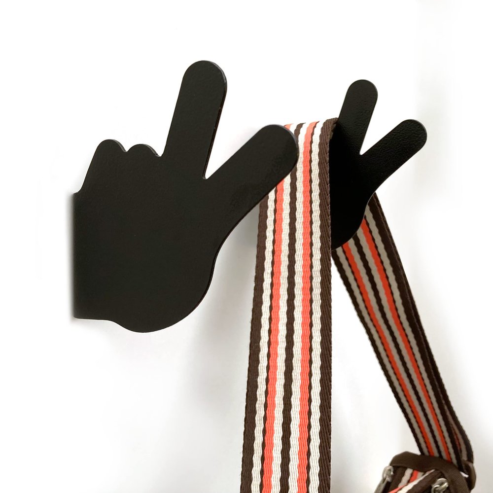 ASTUD Decorative Wall Mounted Hooks (2pcs) Functional Art, Funny, Space-Saving, Heavy Duty Metal Wall Hooks for Bags, Coats, Scarves, Keys, Towels and More (Peace-Black)