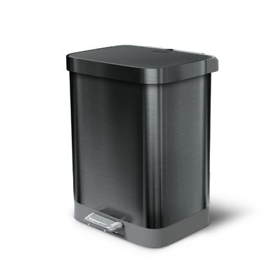 Glad Stainless Steel Step Trash Can with Clorox Odor Protection | Large Metal Kitchen Garbage Bin with Soft Close Lid, Foot Pedal and Waste Bag Roll Holder, 13 Gallon, All Pewter
