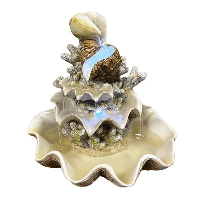 10.5" H Coral Reef Shell Fountain Indoor Fountain with LED Lights and Adjustable Motor Pump (Power Cord Attached) (Resin)