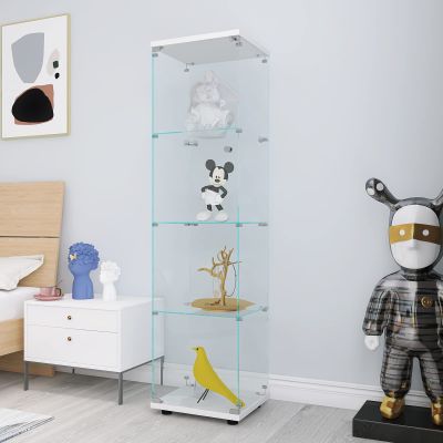 Henf 64'' Glass-Door Display Cabinet, 4-Shelf Curio Cabinet Collection Display Case with Tempered Glass Door, Floor Standing Bookshelf for Living Room Bedroom Office