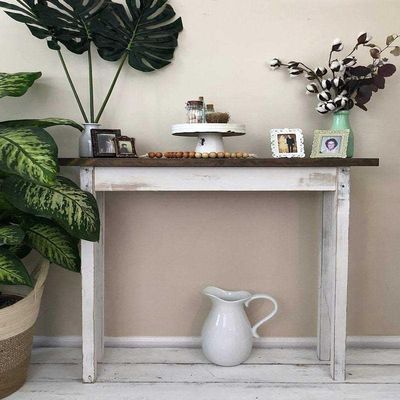 Sullivan Console Table - Handmade Farmhouse Entryway Table Aged Barrel/Castle Grey/No
