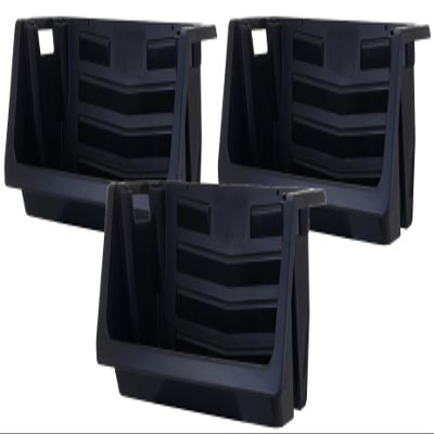 Mighty Tuff Heavy Duty Nesting Stack Bins, Pack of 3, Extra-Large Handles, Wide Front Opening, Interlocking, Stack Vertically, Holds Up To 100 Pounds, Black