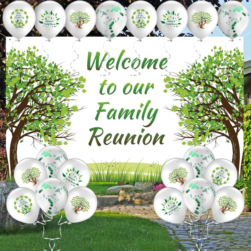 Jiuguva 21 Pcs 2026 Family Reunion Party Decorations, Welcome to Our Family Tree Reunion Banners Backdrops 70 x 43 and Latex Balloons for Home Gathering Party Supplies Photo Props Decorations