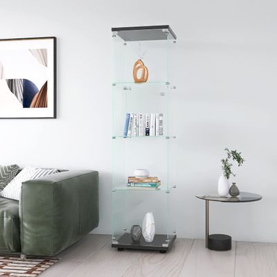 Goujxcy 4-Shelf Glass Display Cabinet with Door, 64" Contemporary Glass Floor Standing Curio Cabinet Collection Display Case Storage Rack Corner Cabinets Tempered Glass Frame Bookshelf