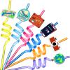 24 Pcs Travel Themed Party Favors Supplies Plastic Drinking Straws, Adventure Awaits Bon Voyage Birthday Party Supplies, Colorful Reusable Straws for Festivals Birthday Summer Beach Party Carnivals view 1