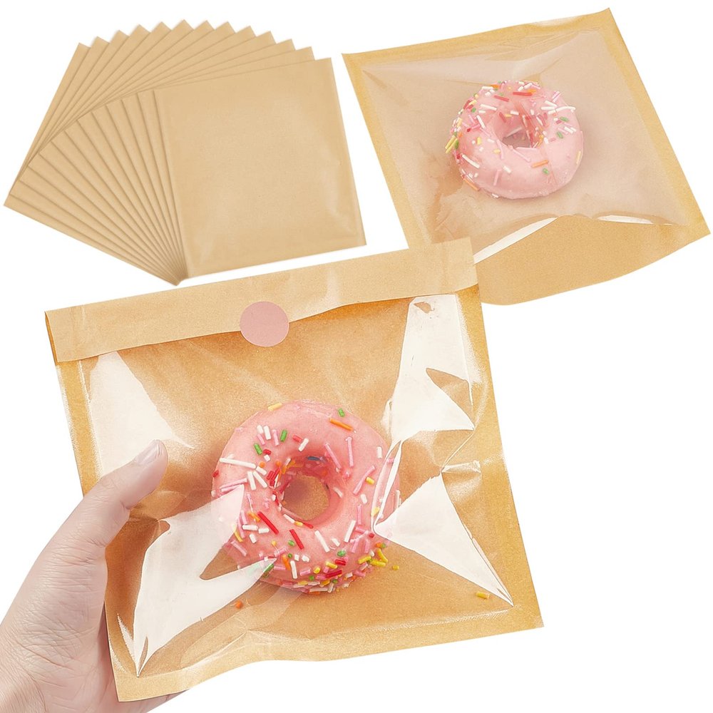 Ocmoiy Heat-Sealable Bakery Bags with Window, 7.1 x 7.5 Inches, 200 Pack