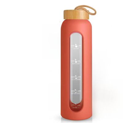 Sursip 32 oz Glass Water Bottle with Time Marker,1 Liter BPA-Free Reusable Motivational Water Bottle with Non-Slip Silicone Sleeve and Bamboo Lid, Leak-Proof, Dishwasher Safe