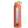 Sursip 32 oz Glass Water Bottle with Time Marker,1 Liter BPA-Free Reusable Motivational Water Bottle with Non-Slip Silicone Sleeve and Bamboo Lid, Leak-Proof, Dishwasher Safe view 1