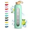 Sursip 32 oz Glass Water Bottle with Time Marker,1 Liter BPA-Free Reusable Motivational Water Bottle with Non-Slip Silicone Sleeve and Bamboo Lid, Leak-Proof, Dishwasher Safe view 1