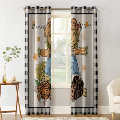 Autumn Scarecrow Blackout Curtains 54 inches Long 2 Panels Set, Fall Thanksgiving Sunflower Pumpkin Room Darkening Curtains Grommet Thermal Insulated Window Drapes for Living Room Bedroom Decor