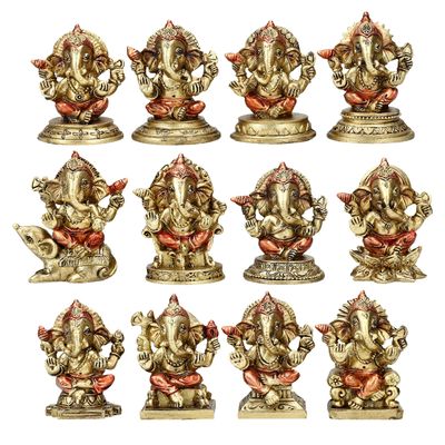 Pacific Giftware Ganesha Figurine, Set of 12, 2.67-inch Height, Gold