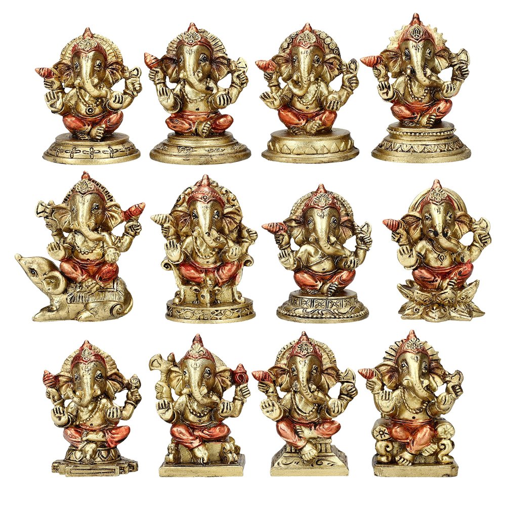 Pacific Giftware Ganesha Figurine, Set of 12, 2.67-inch Height, Gold