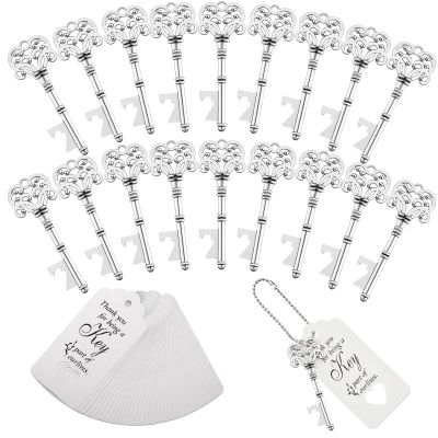 150 Pcs Wedding Favors Bottle Opener Wedding Gifts Vintage Skeleton Key Bottle Opener Souvenir Gift Party Favors with Escort Tag Cards and Key Chains for Party Bridal Shower (Silver)