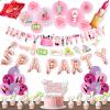 Hombae Spa Party Supplies for Girls, Spa Makeup Birthday Party Decorations Pink Spa Day Salon Themed Lipstick Cosmetics Fan Cutout Pom Happy Birthday Banner Balloon Cake Cupcake Topper view 1