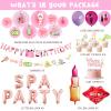 Hombae Spa Party Supplies for Girls, Spa Makeup Birthday Party Decorations Pink Spa Day Salon Themed Lipstick Cosmetics Fan Cutout Pom Happy Birthday Banner Balloon Cake Cupcake Topper view 2