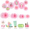 Hombae Spa Party Supplies for Girls, Spa Makeup Birthday Party Decorations Pink Spa Day Salon Themed Lipstick Cosmetics Fan Cutout Pom Happy Birthday Banner Balloon Cake Cupcake Topper view 3