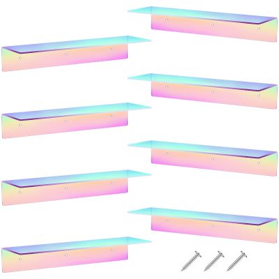 Blulu 8 Pcs Acrylic Floating Shelf, Invisible Wall Mounted Shelf for Book Plants Picture Makeup Record Display in Living Room, Bathroom, Bedroom, Kitchen, Office(14 x 5 x 2 Inches,Assorted Color)