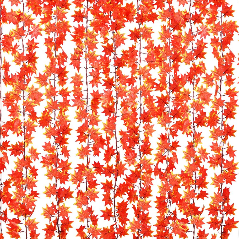 20 Pcs Fall Leaf Garland, Hanging Vines Garland Artificial Fall Thanksgiving Maple Leaves Garland Decor for Fireplace Party Orange FY-AAA-20 FY-AAA-20