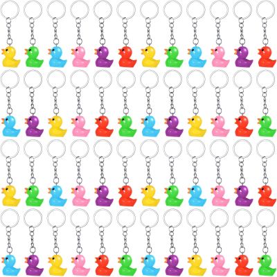 Yoande 48 Pcs Duck Keychains Bulk Duck Birthday Party Favors Colorful 3D Keychains Small Ducky Back Bag Charms Bulk Cute Jewelry Accessories for Birthday Baby Shower