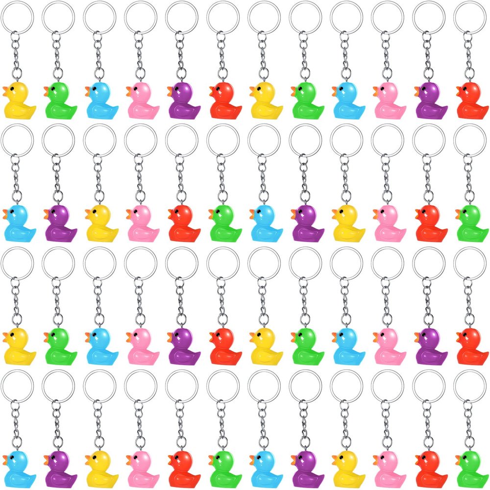 Yoande 48 Pcs Duck Keychains Bulk Duck Birthday Party Favors Colorful 3D Keychains Small Ducky Back Bag Charms Bulk Cute Jewelry Accessories for Birthday Baby Shower