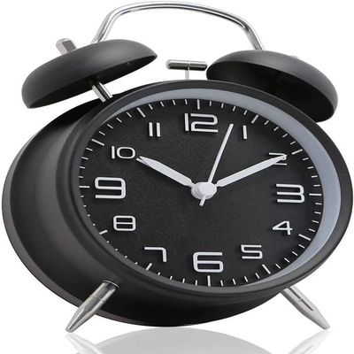 Alarm Clocks,4 Inch Twin Bell Alarm Clock Metal Frame 3D Dial with Backlight Function Desk Table Clock for Home Office Black