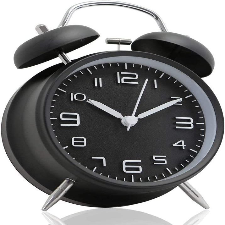 Alarm Clocks,4 Inch Twin Bell Alarm Clock Metal Frame 3D Dial with Backlight Function Desk Table Clock for Home Office Black